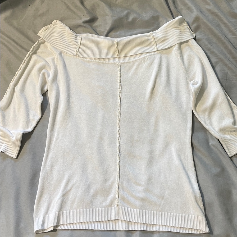 Yuka Elegant Embroidered Off-Shoulder White 3/4 Sweater Size XL